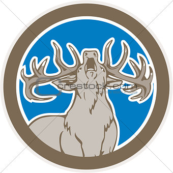 Stag Deer Roaring Circle Retro