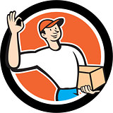Delivery Man Okay Sign Parcel Circle Cartoon