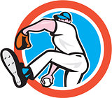 Baseball Pitcher Throwing Ball Circle Cartoon