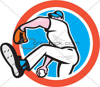 Baseball Pitcher Throwing Ball Circle Cartoon
