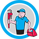 Plumber With Monkey Wrench Toolbox Cartoon
