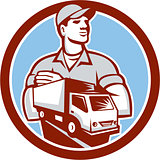 Removal Man Moving Delivery Van Circle Retro