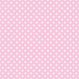 Seamless vector pattern with white polka dots on a pastel pink background.