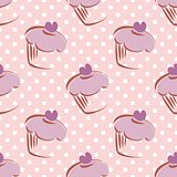 Tile vector pattern with polka dots and cupcakes