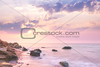 Sea - Sunrise landscape over beautiful rocky coastline 