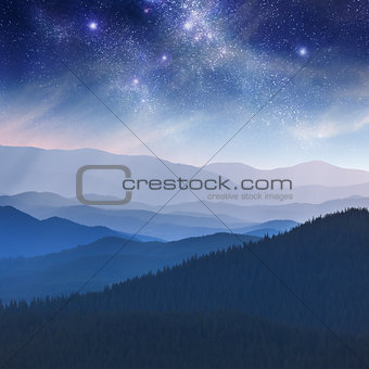 Night landscape in the mountain with stars