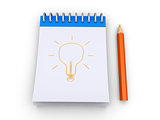 Light bulb is drawn to a notepad
