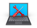 Repair tools and a laptop