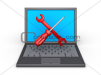 Repair tools and a laptop