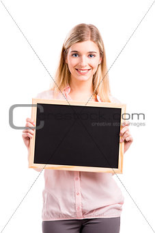 Holding a chalkboard