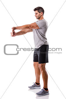 Athletic man doing exercises