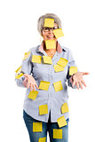 Elderly woman with yellow notes