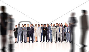 Composite image of business people standing up