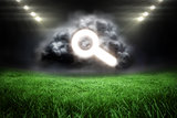 Composite image of magnifying glass in grey cloud