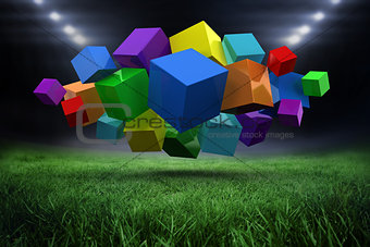 Composite image of 3d colourful cubes floating in a cluster