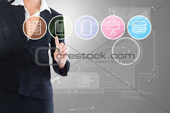 Composite image of businesswoman pointing  at menu