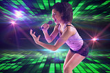 Composite image of pretty girl singing