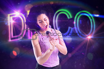 Composite image of pretty girl singing