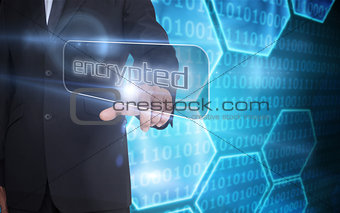 Businessman pointing to word encrypted