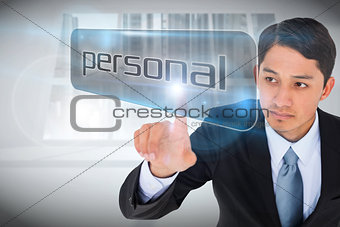 Businessman pointing to word personal