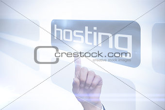 Businessman pointing to word hosting