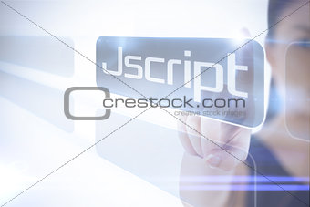 Businesswoman pointing to word jscript
