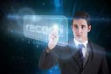 Businessman pointing to word record