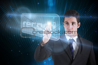 Businessman pointing to word record