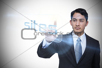 Businessman pointing to word sites