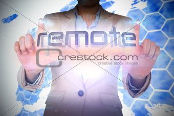 Businesswoman presenting the word remote