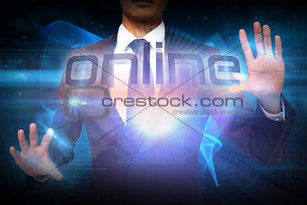 Businessman presenting the word online