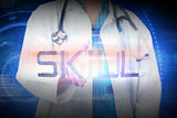 Doctor presenting the word skill
