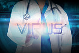 Doctor presenting the word virus