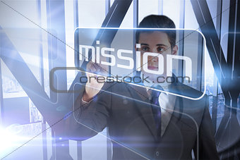 Businessman presenting the word mission
