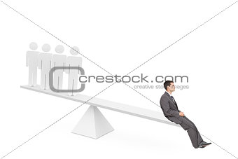Scales weighing businessman and stick men