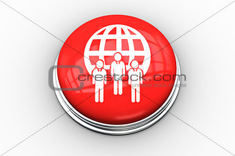 Composite image of business team and sphere graphic on button