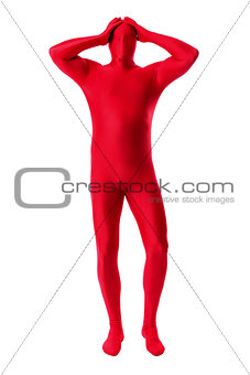 man in a red body suit