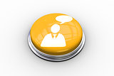 Composite image of businessman and speech bubble graphic on button