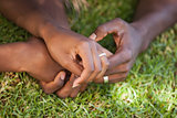 Couple holding hands on the grass