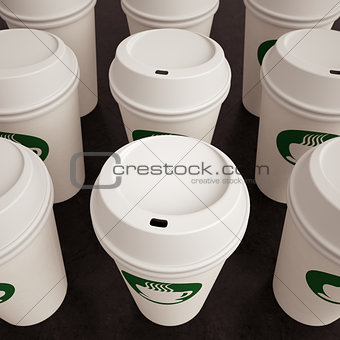 Paper Coffee Cups in Rows