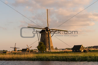 Dutch windmills (Kinderdijk) in sunset
