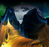 Alien Mountains with space background