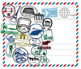 World travel airmail stamp on white ground