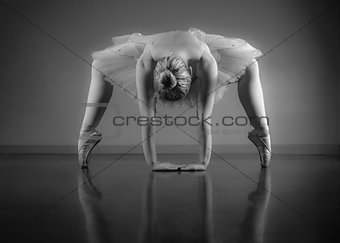 Graceful ballerina warming up in black and white