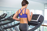 Fit brunette running on the treadmill