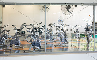 Empty spin studio with fans