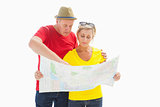 Lost tourist couple using map