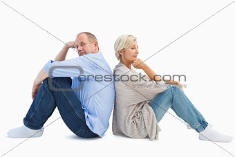 Upset mature couple not talking