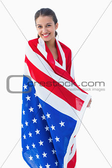 Pretty brunette wearing the american flag