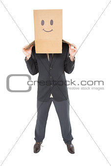 Businessman with box on head